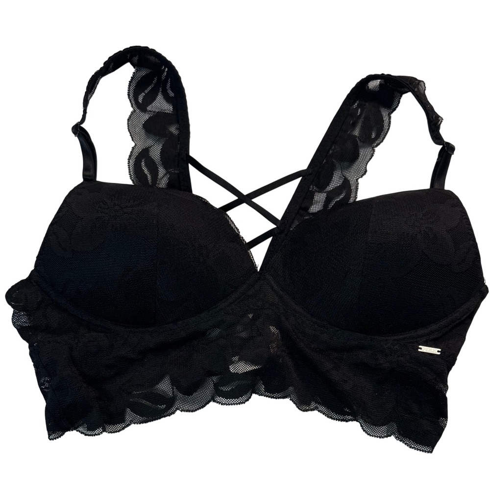 Victoria's Secret Black Lace Push-Up Bralette with Crisscross Detail